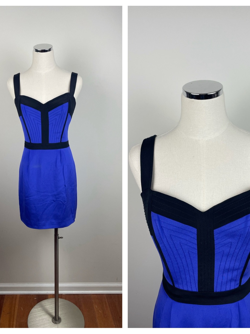 Rebecca Minkoff Blue Black Bustier Sweetheart Bodycon Dress Women Size 6 Silk